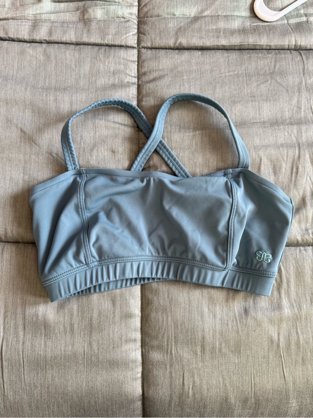 Cross-Back Light Blue Sports Bra with Soft Support